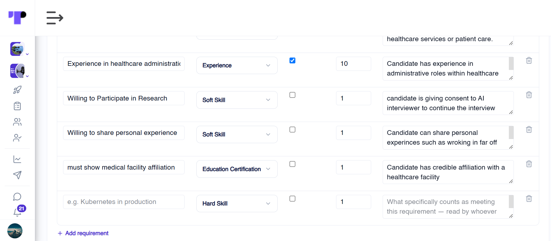 Adding custom competency requirements to an AI-generated recruitment rubric