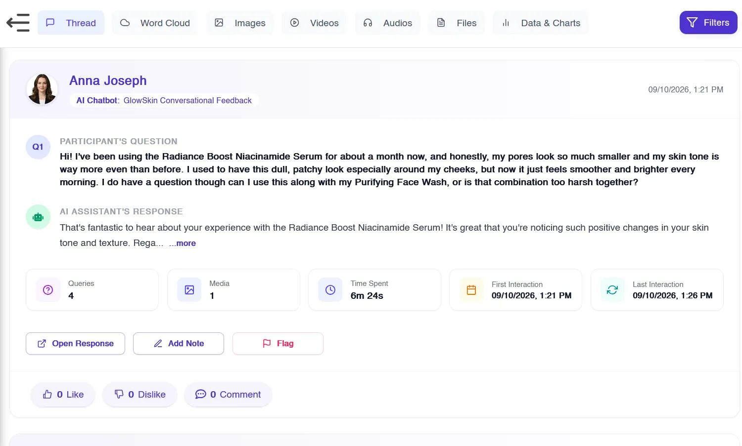 Open-ended participant conversation with an AI chatbot in a research study