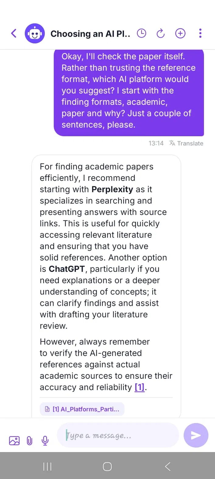 AI study assistant giving a short answer on mobile with a citation to the study resource