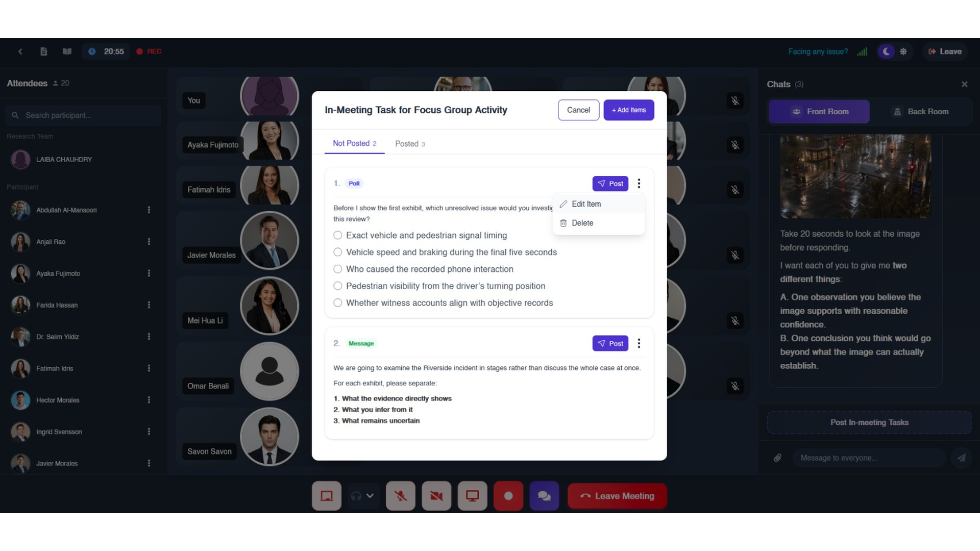 Poll, message, and image tasks prepared for instant feedback from community members in a live session