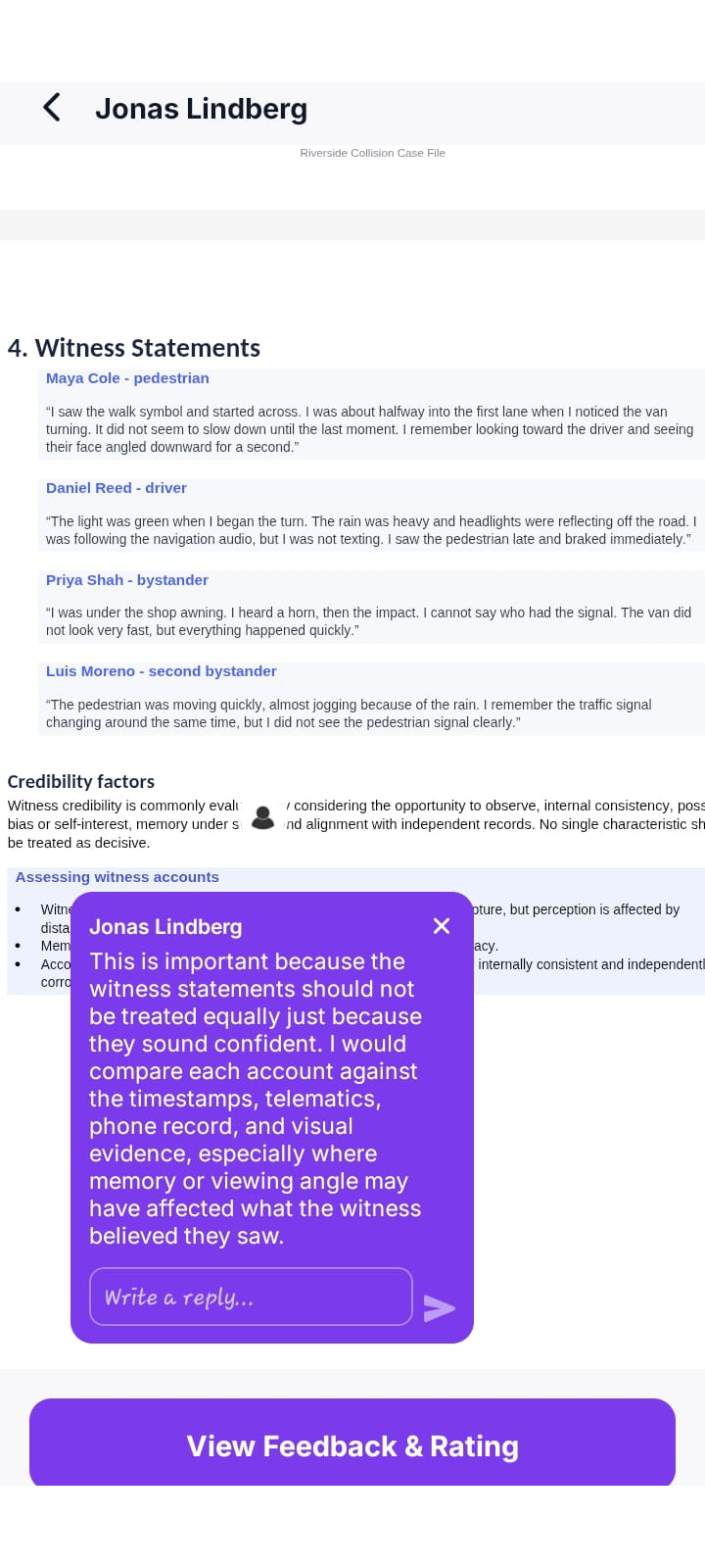 Member annotation linked to a specific section of a reviewed document on mobile
