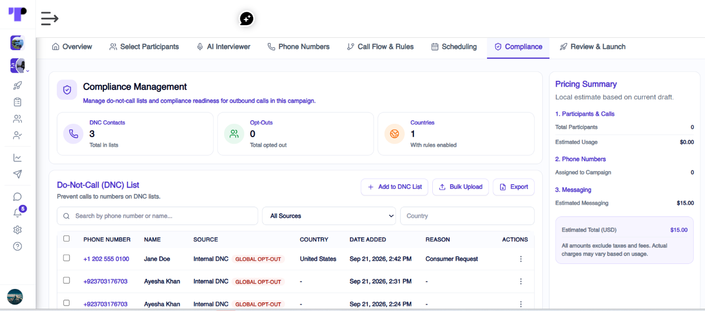Do Not Call and compliance controls inside the CATI campaign setup