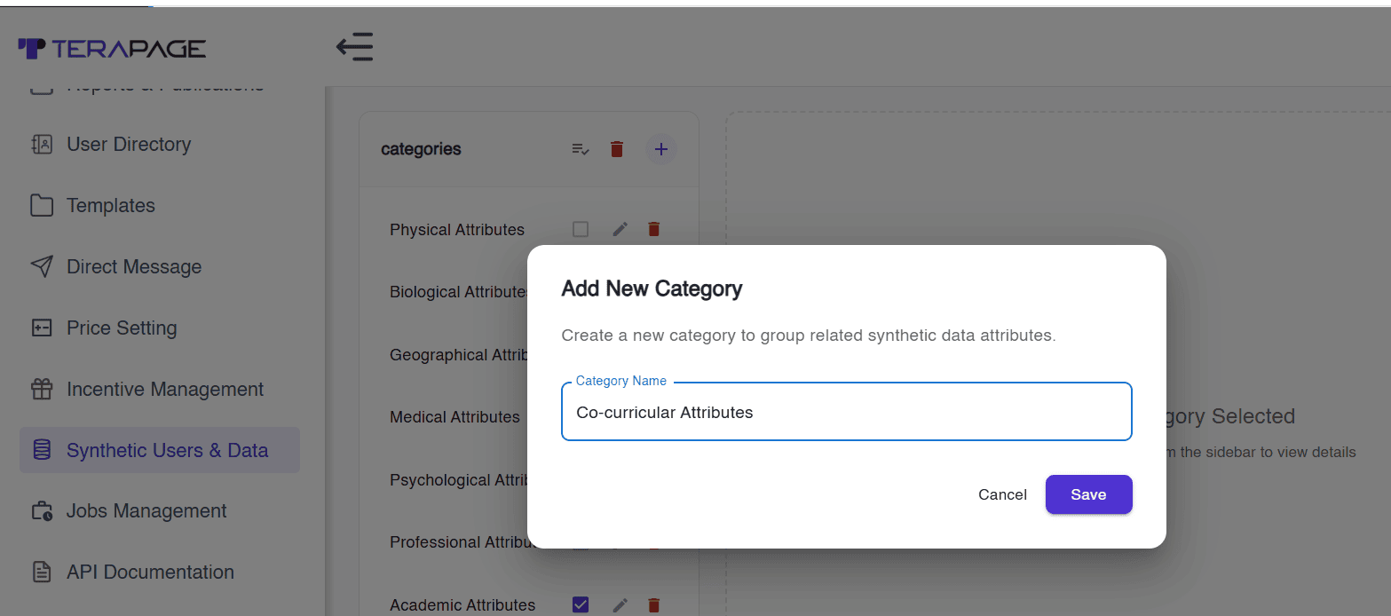 Researcher adding a custom attribute category to simulate a niche or hard-to-reach community