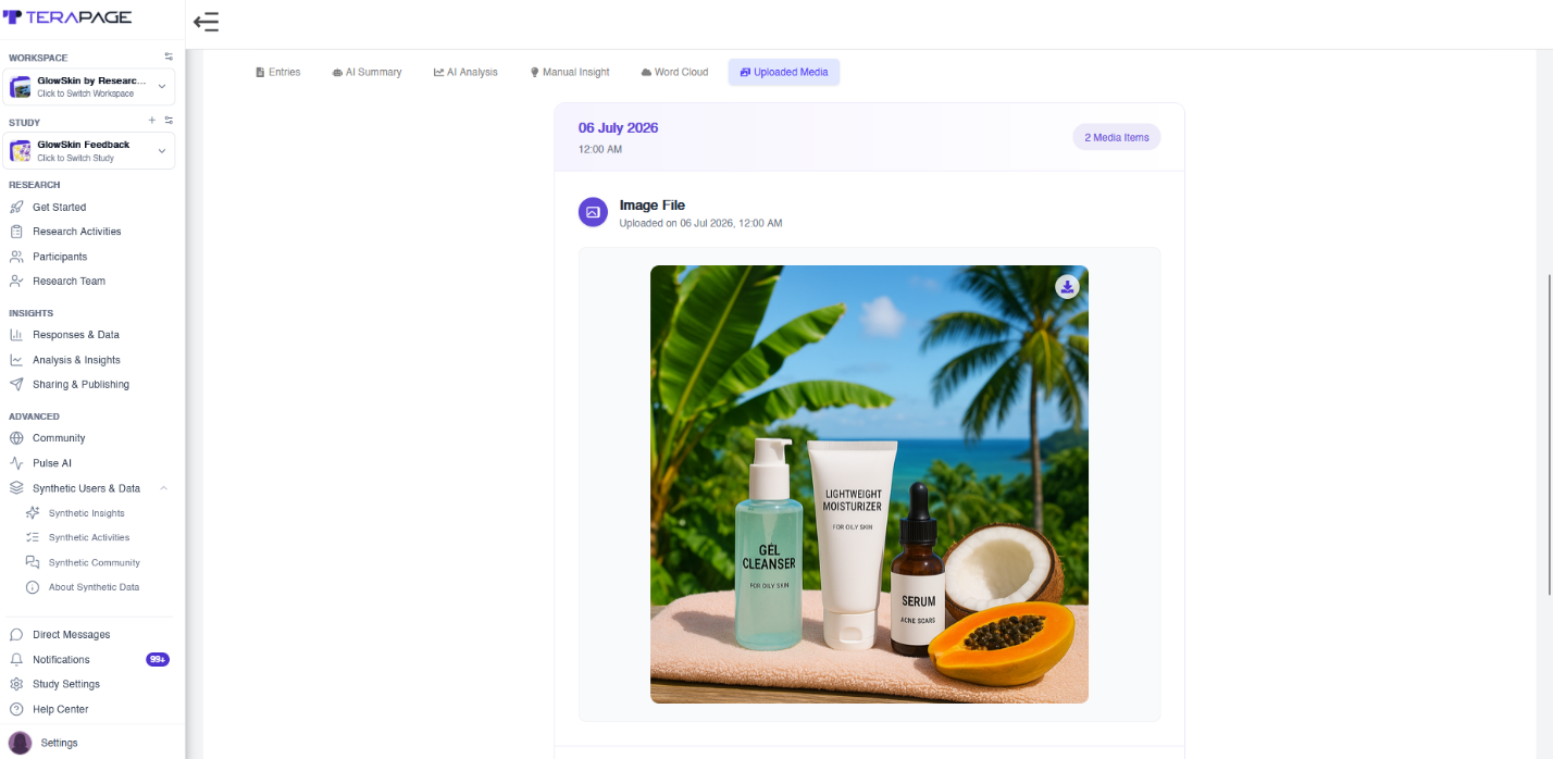 Journal entry with an attached product photo giving visual context to written responses