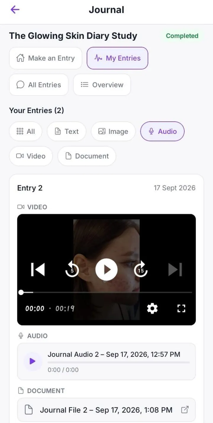 Mobile diary entry combining video, audio and a document