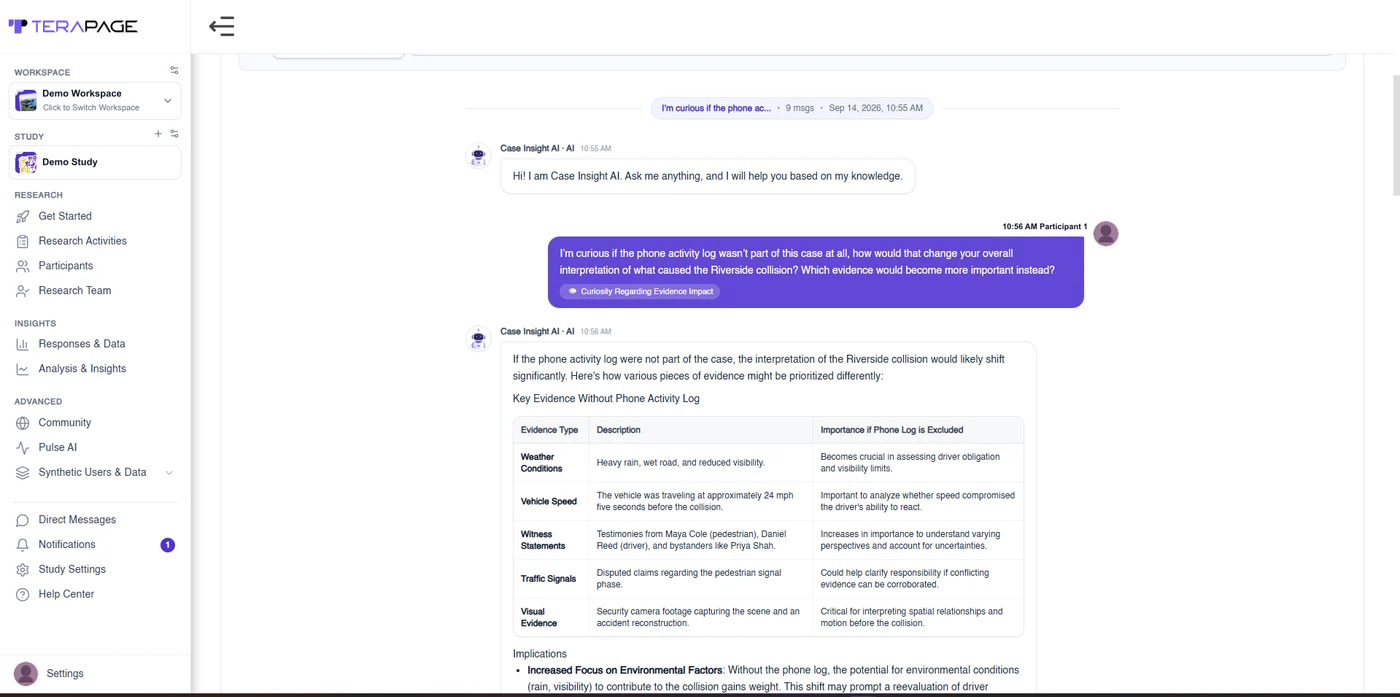 Participant chat session with the AI Chat Assistant in Terapage