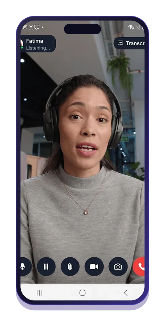 Participant answering a video-based AI-moderated interview on a mobile phone