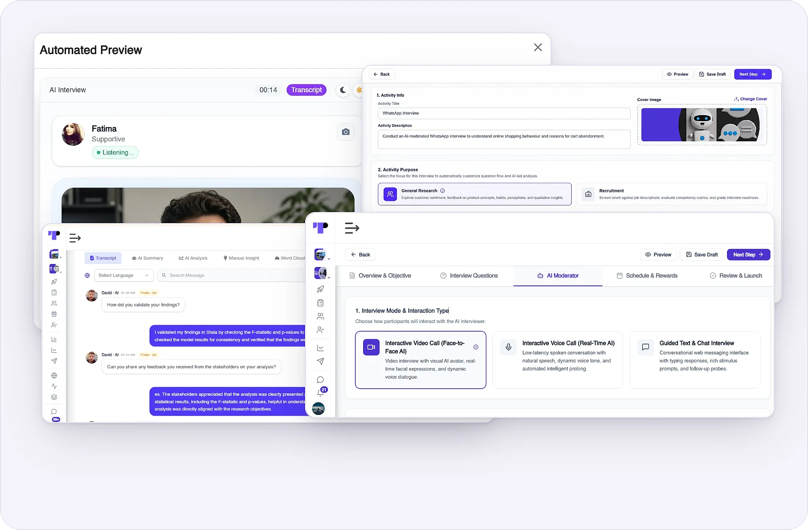 Choosing an interactive voice call as the AI-moderated interview format in Terapage